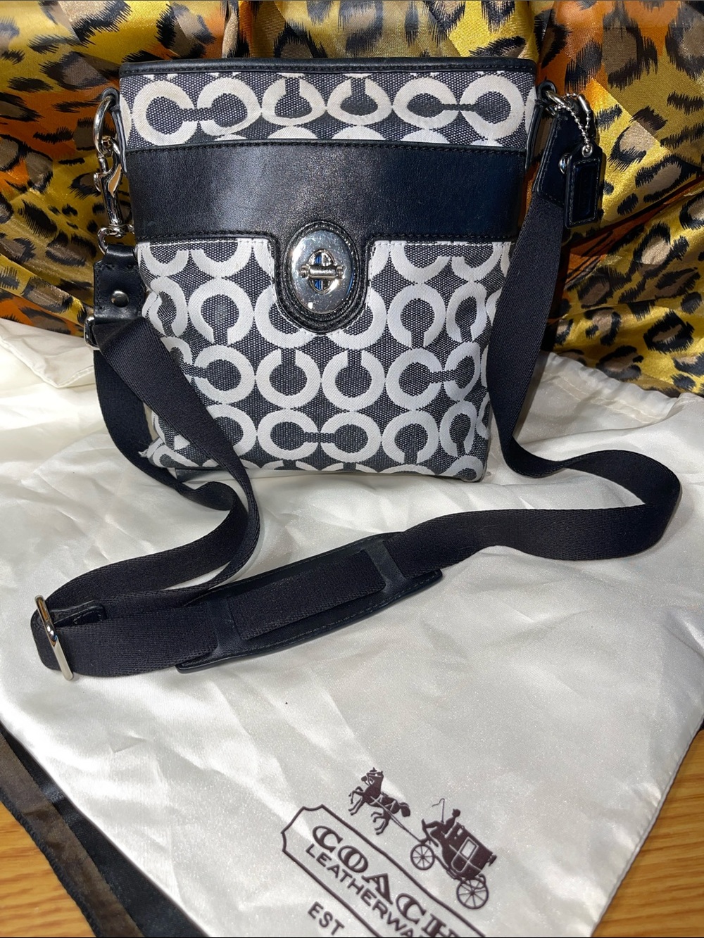 Coach Black & White Signature Jacquard Crossbody Bag